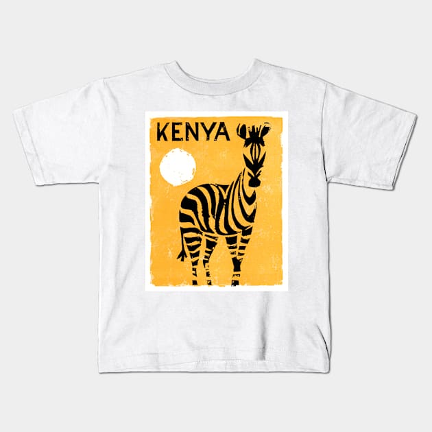 Vintage Travel Poster Kenya Zebra Kids T-Shirt by vintagetreasure
